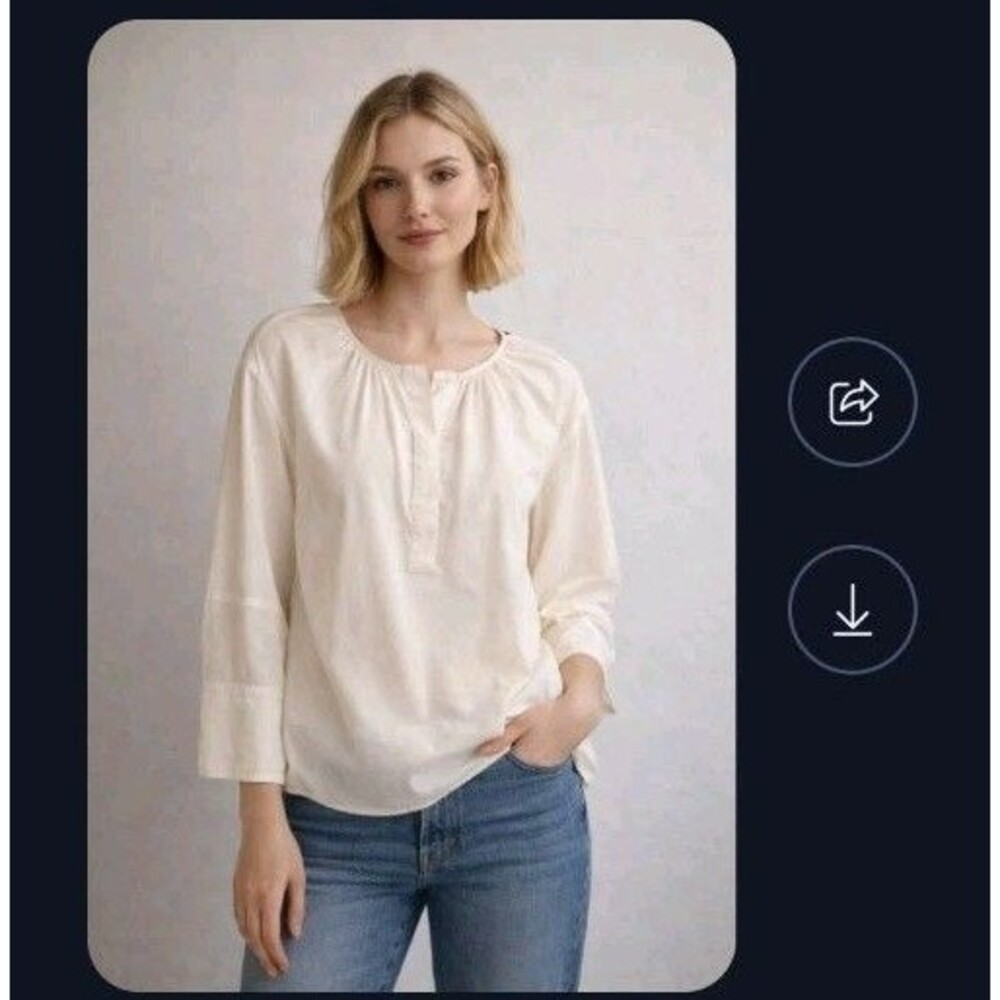 Everlane Popover Blouse Size 6 White Long Sleeve Cotton